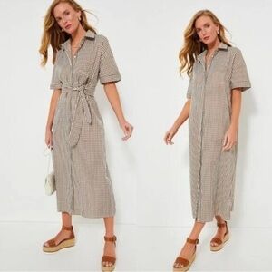 Tuckernuck Pomander Place Brown Gingham Seersucker Zacara Dress Size Medium NEW